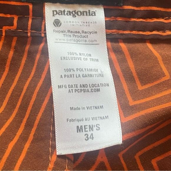Patagonia Wavefarer Orange and Brown Letter Design Board Shorts Size 34 - Picture 4 of 12